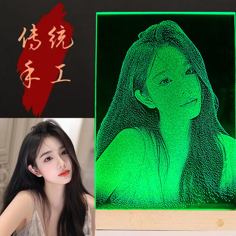 玻璃画像定制真人照片手工锤子画敲击非遗生日礼品挂画现代装饰画 A3 30×40cm七彩底座＋礼盒198元
