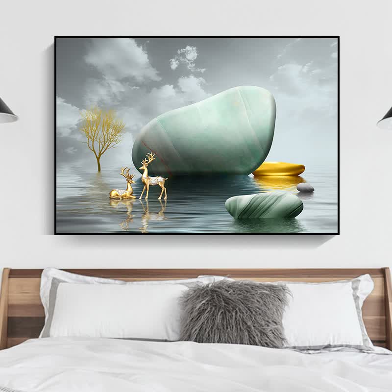 美识【现货速发】卧室装饰画免打孔主卧挂画床头大气轻奢客房安装壁画 D 60*40厘米(横版)  25mm厚板防水高性价比高么？