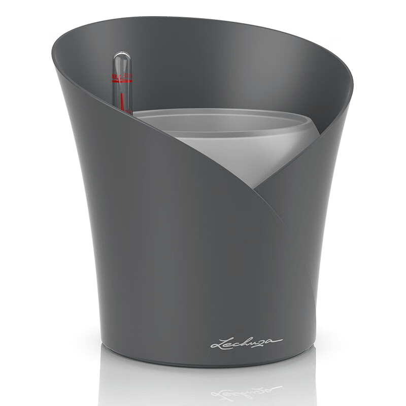 LECHUZA德国花盆绿植花卉室内桌面灌溉吸水储水智能懒人创意 金属灰色 树脂_18CM口径