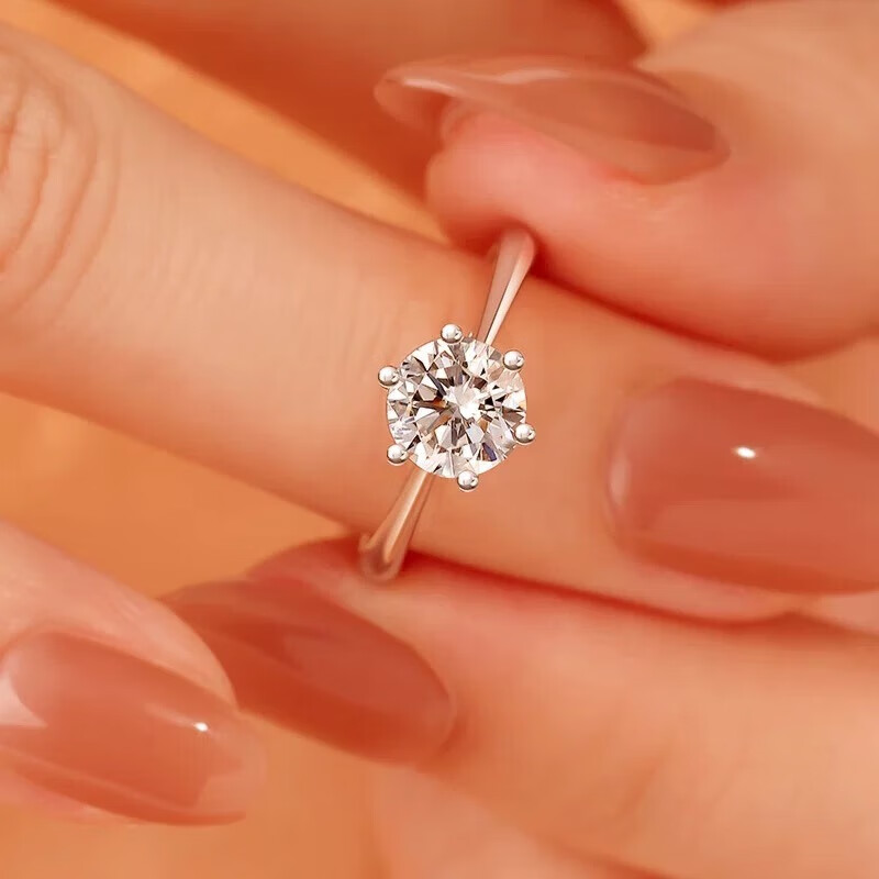 蒂瑞珂 莫桑钻轻奢一克拉戒指小众银饰生日表白纪念日结婚订婚戒指女 六爪一克拉戒指【配证书+礼盒】