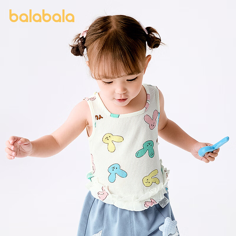 巴拉巴拉婴儿背心宝宝衣服女童夏季外穿2025新款甜美时尚弹力舒适 白红色调00316 80