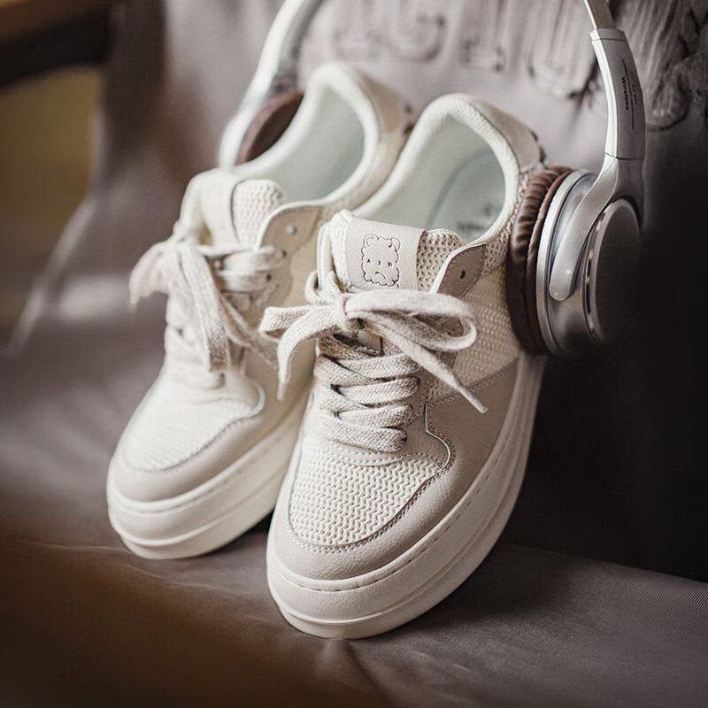 马登夏季男士新款厚底小白鞋低帮薄款网面透气轻便百搭休闲板鞋子 岩灰白 43