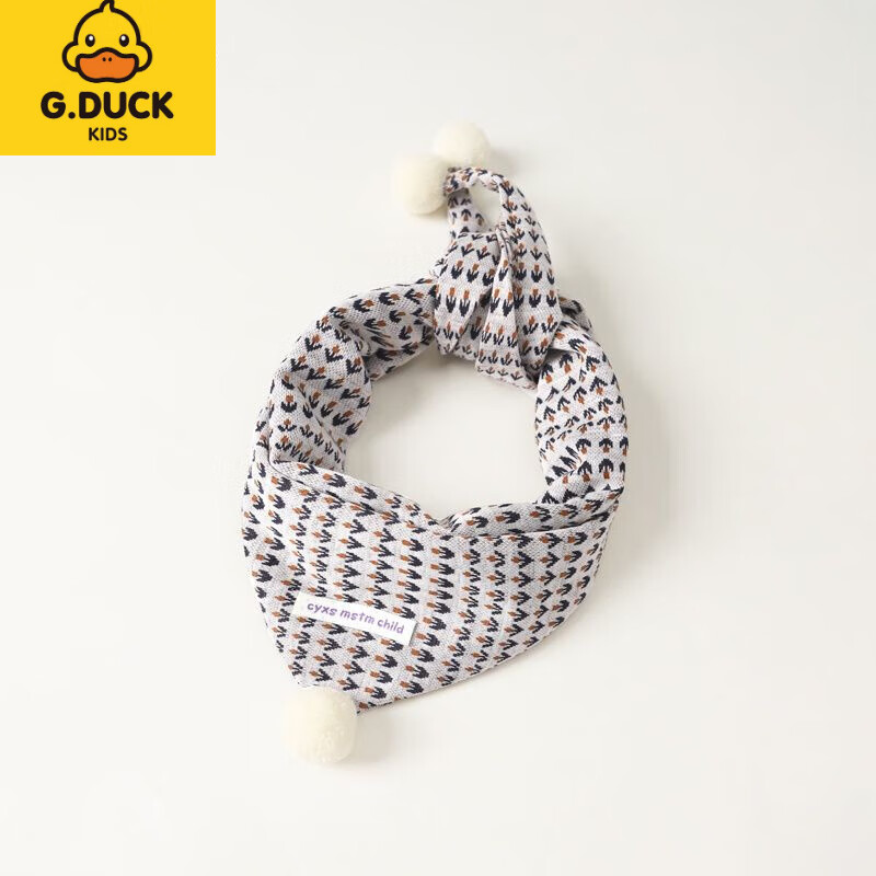 G.duck小黄鸭儿童围巾秋冬季婴儿保暖围脖宝宝防风三角巾男童女宝百搭可 小花白标三角巾 黄色 1-8岁