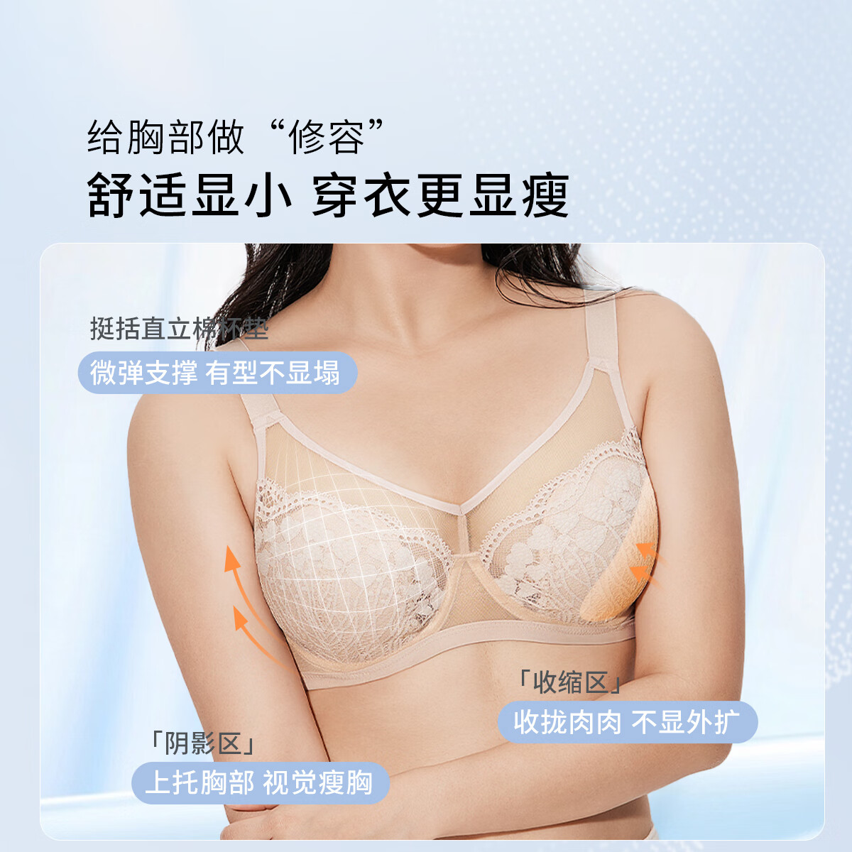 奶糖派(Candy la vie)微甜PLUS大胸显小粉底液内衣女超薄蕾丝大码大杯容性感文胸送女友 海盐椰奶 80D
