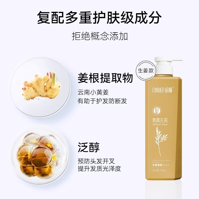 征服（ConQUER）青蒿去屑控油洗发水护发素套装男女士学生洗发乳七夕礼物 生姜洗发水530ml+护发素530ml