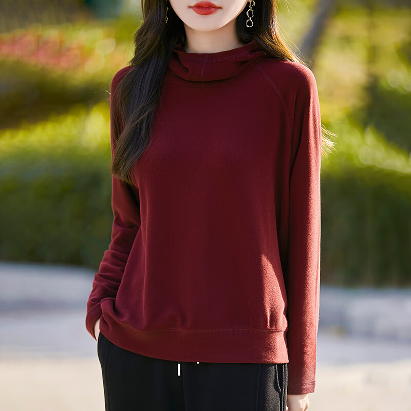 EMZ鄂尔多斯2025年春秋冬新款秋冬加厚德绒堆堆圆领休闲减龄帽衫套头 安可拉红 安可拉红 M 码收藏加购有礼