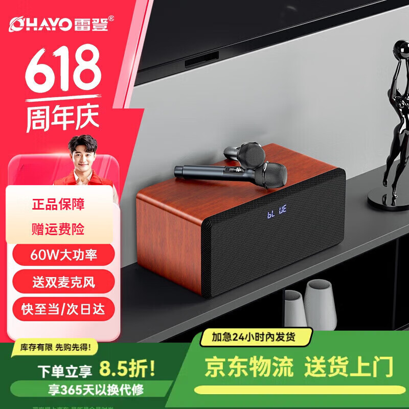 雷登 OHAYO家庭KTV音响套装 家庭影院 电视音箱回音壁  立体环绕声无线K歌音 S10桃木色60W新版【双麦】