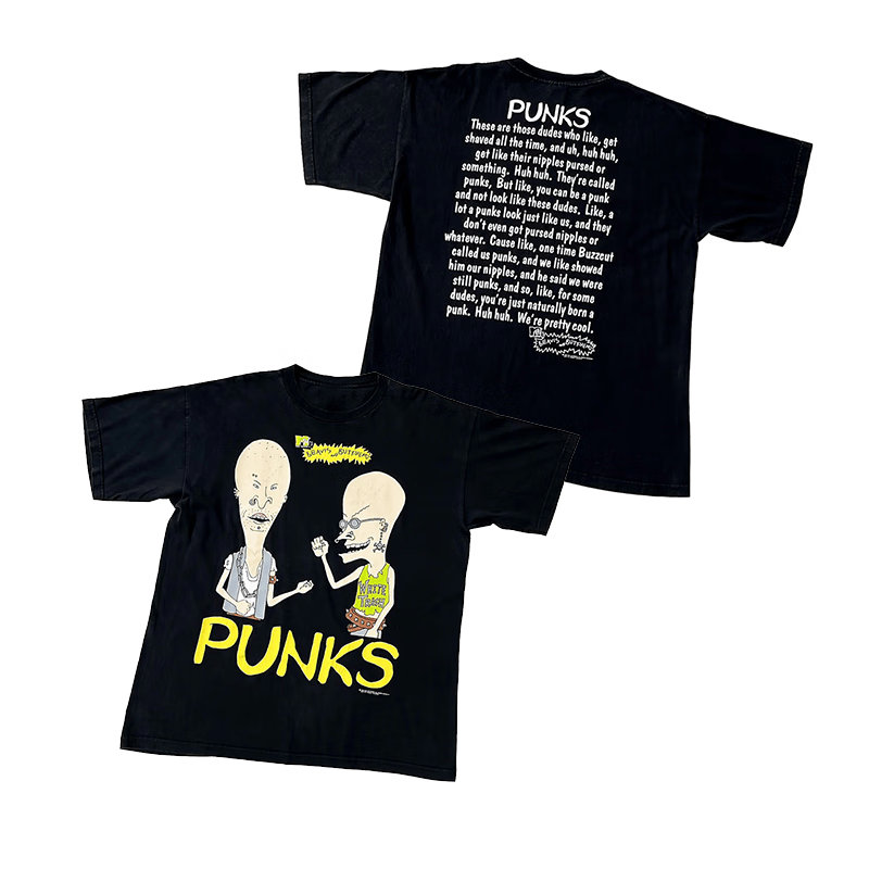 皇古迪Beavis瘪四与大头蛋ACDC联名punk朋克摇滚欧美休闲潮酷直喷T恤男 1，punks S