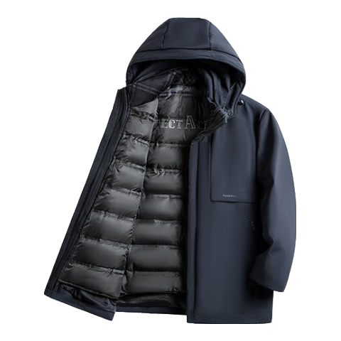 SHANSHAN杉杉鹅绒羽绒服男中长款男士一衣五穿可拆卸连帽内胆保暖御寒外套 藏青色 3XL /190【建议160-180斤】