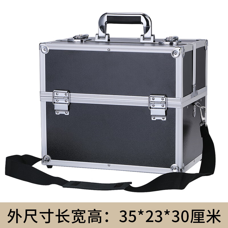 BORY五金工具箱多層折疊收納箱美甲紋繡美容箱多功能大容量便攜手提箱 外尺寸35*23*30厘米-黑色