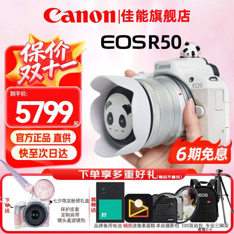 佳能（Canon）r50微单相机 4K数码高清旅游vlog视频学生美颜 R50入门级直播相机 R50白色18-45 STM镜头套机 官方标配【不含内存卡基础配件 推荐购买套餐】