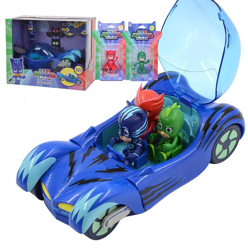 睡衣小英雄（PJ Masks）儿童玩具车蒙面睡衣侠多功能声光豪华惯性车套装男孩玩具玩具车 三人座豪华猫车+3个角色可动人偶