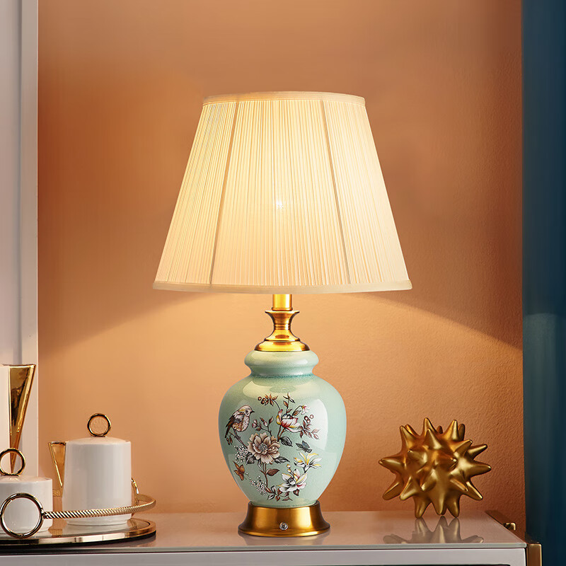 卡希蒂纳陶瓷轻奢充电小台灯欧式客厅书房卧室床头灯美式复古触摸温馨浪漫 TC315陶瓷台灯 充电开关