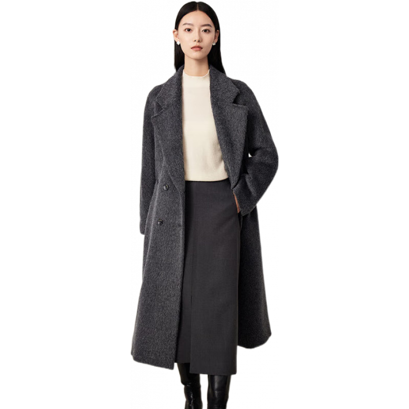 迪賽尼斯（DESIGNICE）【新品】冬季美拉德蘇力羊駝大衣中長(cháng)款百搭通勤氣質(zhì)毛呢外套女 灰色 34%羊駝毛 M
