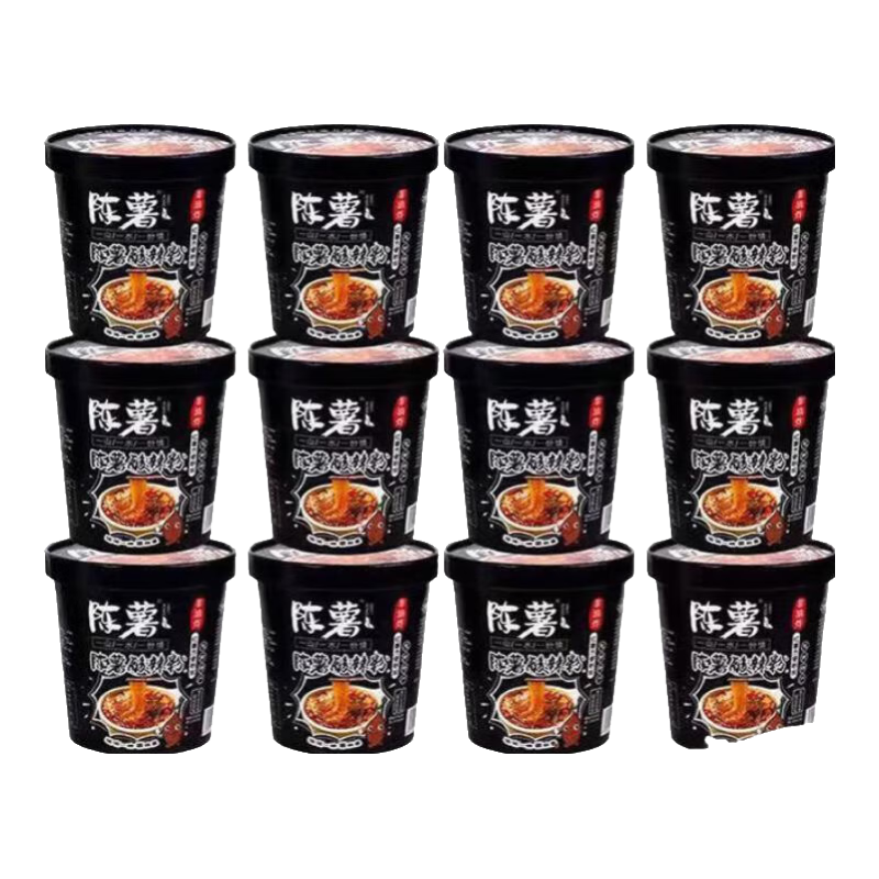 陈薯非油炸纯红薯黑金版桶装酸辣粉方便速食学生上班族追剧宵夜必备 【12桶装】黑金版酸辣粉