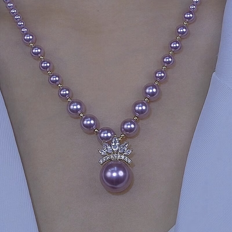 紫色珍珠项链大气优雅设计女时尚首饰 皇冠紫色珍珠
