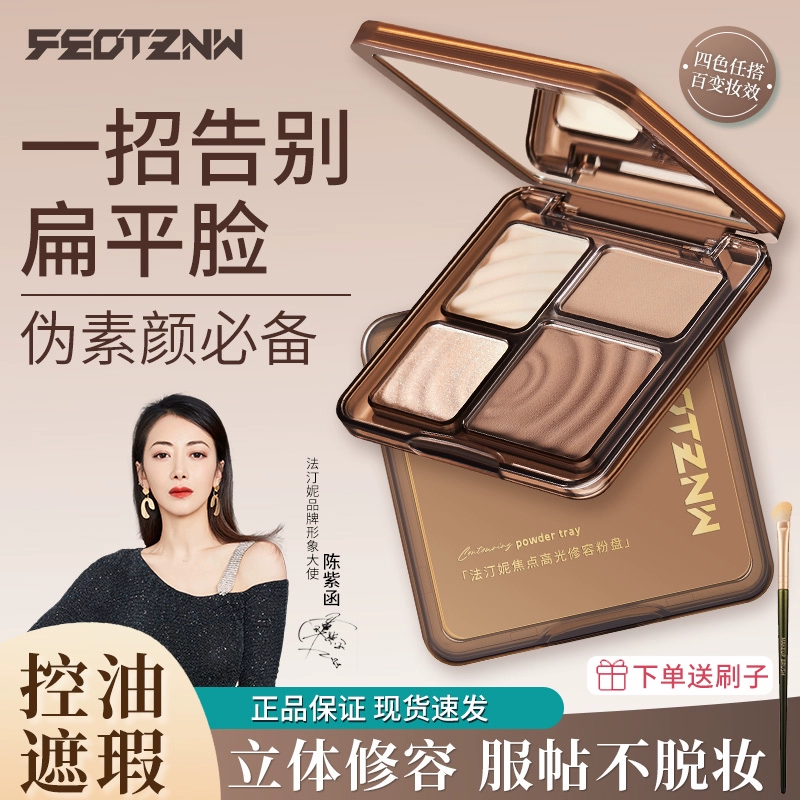 法汀妮（FEOTZNW）高光修容盘立体自然提亮哑光阴影四色修容焦点高光遮瑕修容粉盘 修容盘*1【赠鼻影刷】