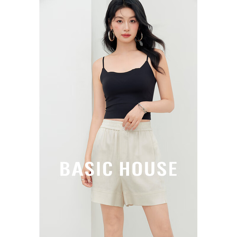 Basic House/百家好夏季新款清凉休闲百搭收腰显瘦气质吊带背心女 黑色 M