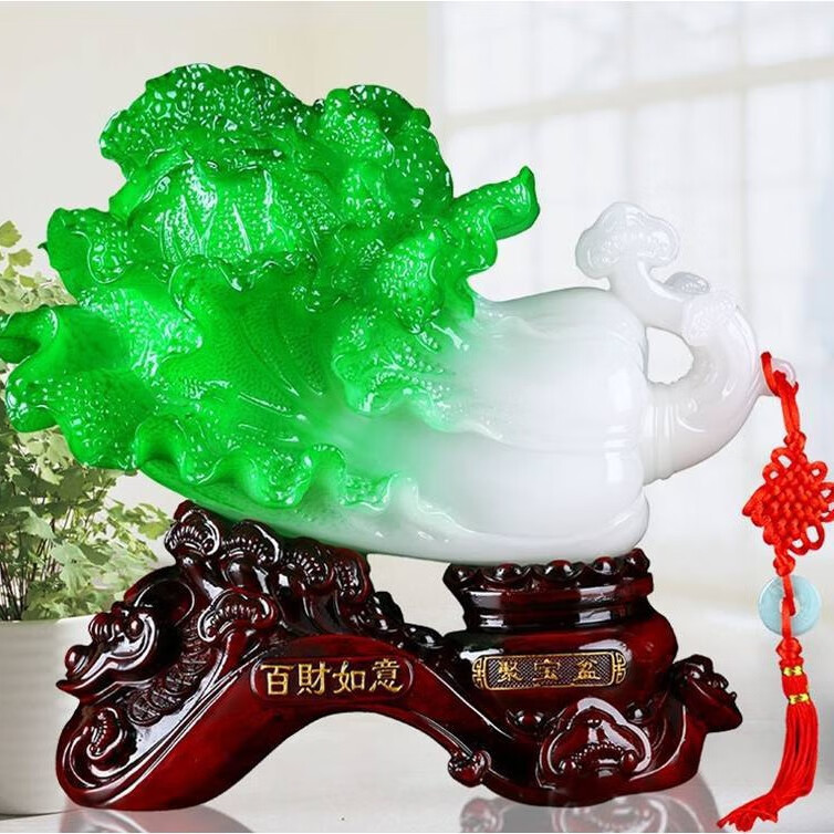 玉白菜招财摆件百财如意工艺品树脂办公室装饰品发财开业礼物包邮 小号百财如意聚宝盆26*14.5*24cm