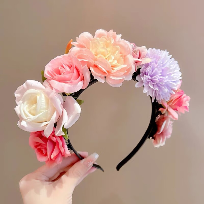 SNQP兒童簪花發(fā)箍手工蘸花仙女花環(huán)頭飾女孩花朵發(fā)飾頭花女童漢服發(fā)飾 簪花發(fā)箍【隨機(jī)款式】