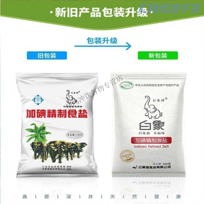 白象牌食用盐加碘盐巴绿色食品深井矿盐精制家庭食用盐一整箱批发 图片色500g*3包-包装升级品质不