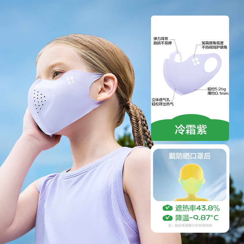 Kocotree KK树儿童防晒口罩男童女孩轻薄透气凉感宝宝成人夏季遮阳护眼角 冷霜紫1个装 M码：建议3-6岁
