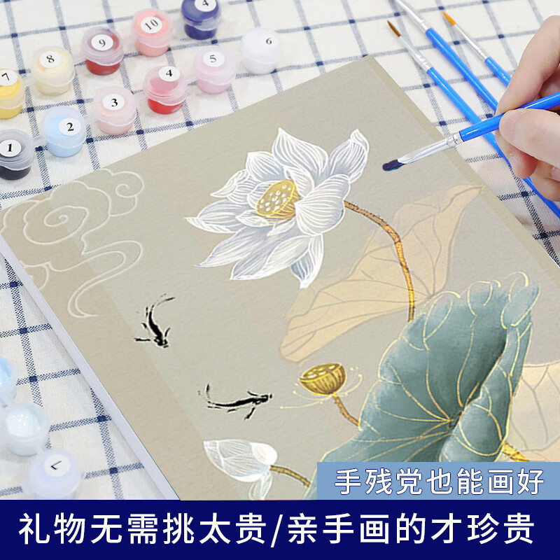 美岸（Meian）2025十字繡鉆石畫小件diy數(shù)字油彩畫水彩油畫填色手工涂色裝飾畫 【荷花數(shù)字油畫】20cm*30cm