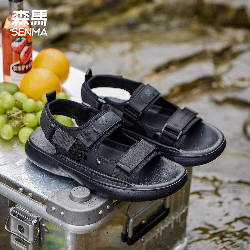 森馬男士凉鞋夏季新款潮流运动外穿防滑耐磨软底开车拖鞋两用沙滩鞋男 暗夜黑 41