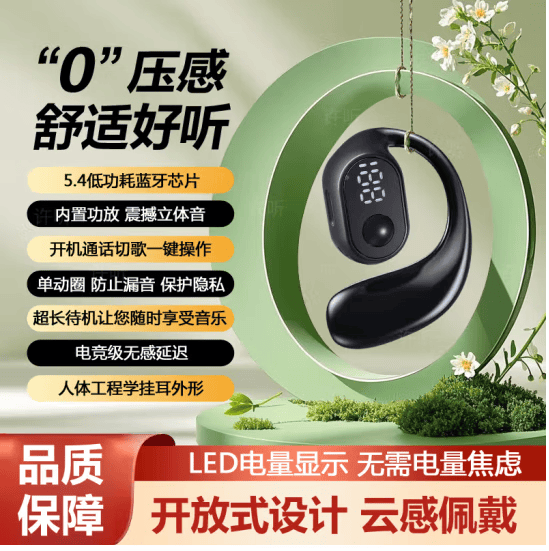 翊晨星新款大电池蓝牙耳机挂耳式运动音乐耳机适用苹果华为OPPO小米vivo 高雅黑【电量显示+超长待机】 G02 高配【蓝牙5.4】待机1800小时