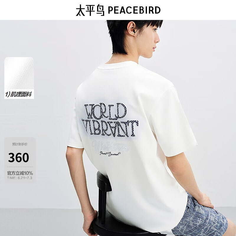 太平鸟男装【商场同款】 2025年夏季新款白色短袖T恤男B1CNF2617 澈白1 L