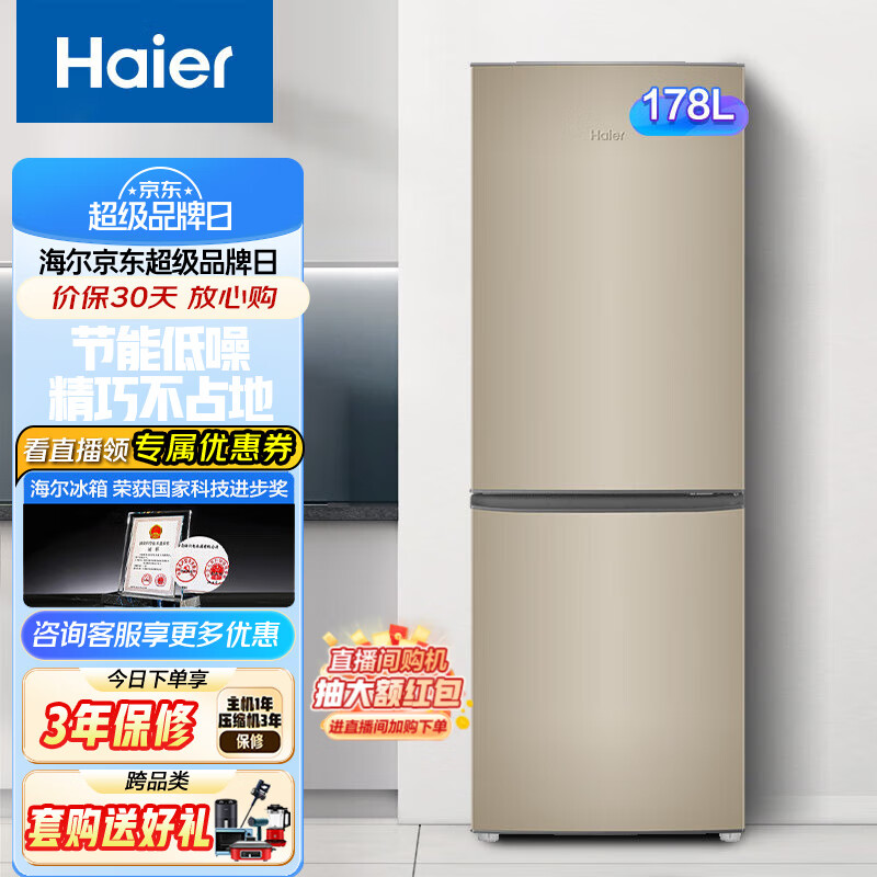 海尔（Haier）小冰箱小型  超薄家用 小占地大容量家电 电冰箱 节能 BCD-178TMPT-直冷双门