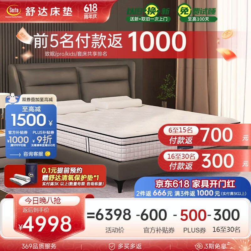 舒达（serta）乳胶床垫MIRA COIL连续弹簧支撑系统软硬双面25CM致眠床垫1.8x2米