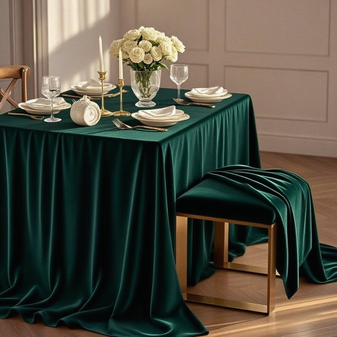 鹿婕锦缎桌布酒店高档会议桌布定制长方形加厚白色轻奢高级感长条桌台 定制尺寸链接客服改价