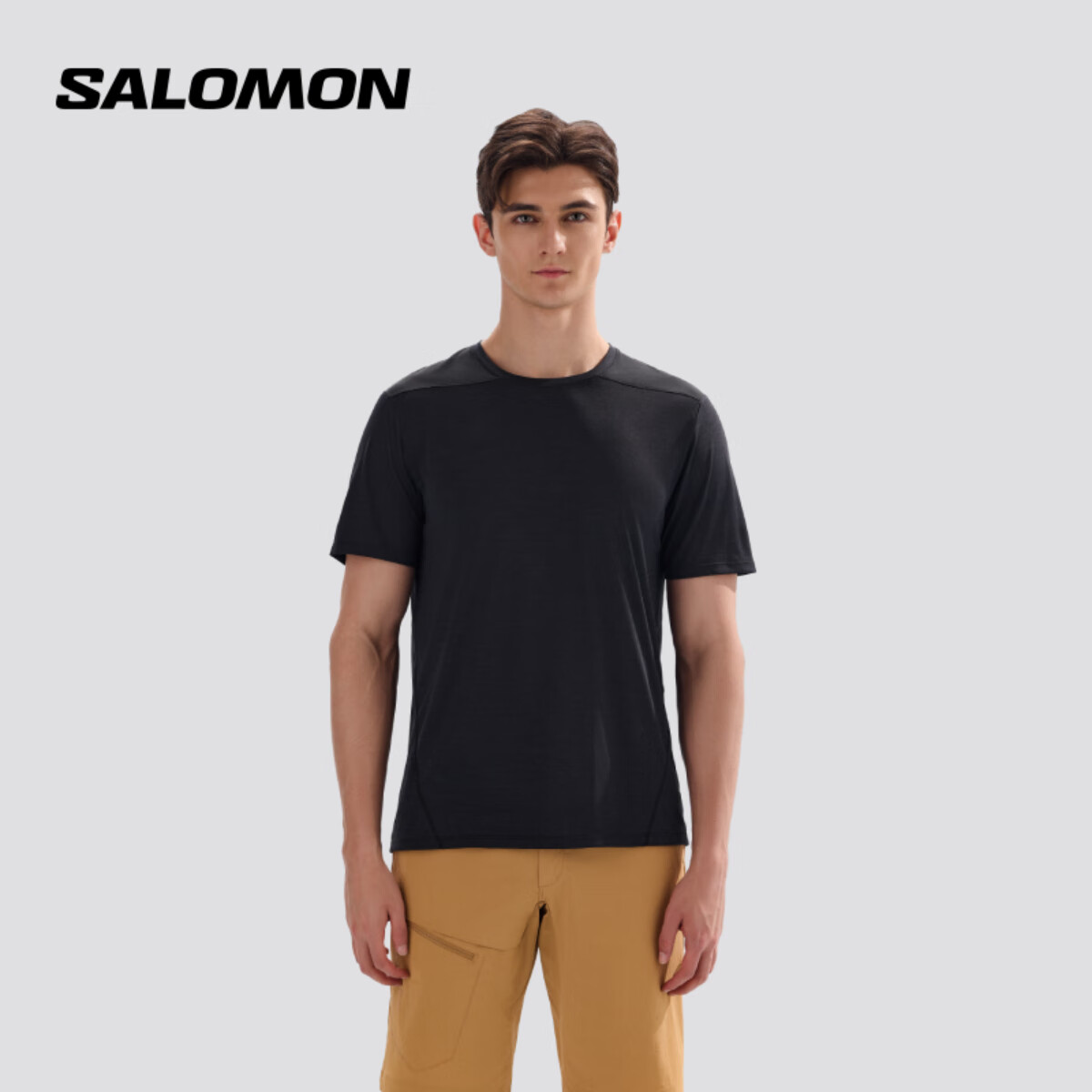 萨洛蒙（Salomon）男款 户外运动休闲舒适轻量透气徒步短袖T恤 OUTLINE SS TEE 深黑色 C21169 M 175/96A