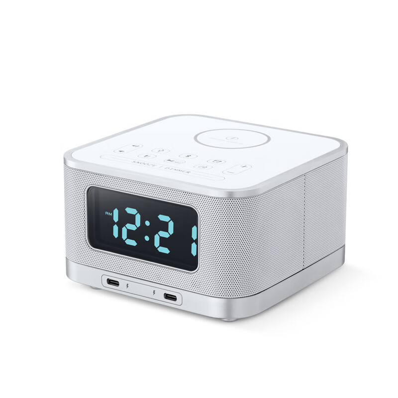 美时(homtime) HS1-PD无线充电蓝牙音箱闹钟音响USB收音机酒店民宿桌面时钟多功能卧室床头手机15W无线充电器 白色(插电源使用)