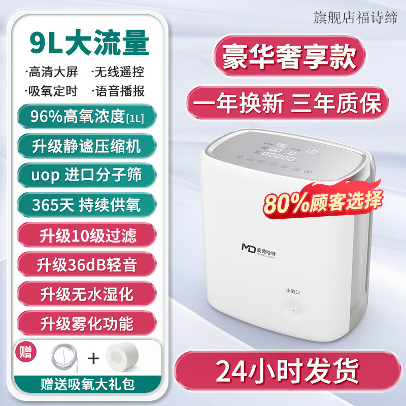 麥德哈特9L制氧機老人孕婦家用小型靜音吸氧機高原制氧霧化氧氣機 院線/老人推薦 奢享款升級靜謐壓縮機