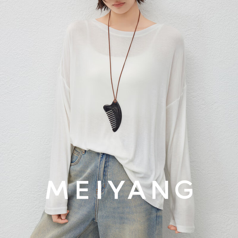 美洋（MEIYANG）水当当长袖T 舒适解压真丝莱赛尔水面膜圆领 白色 M