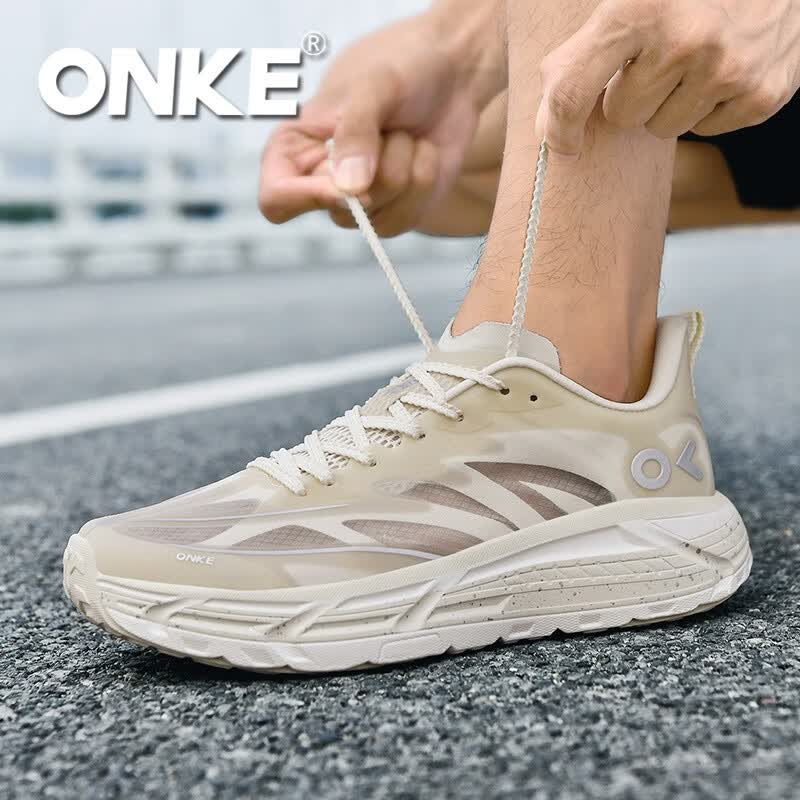 ONKE德国欧克2026年新款运动鞋男鞋透气轻便网面减震情侣休闲跑步鞋子 象牙白 38