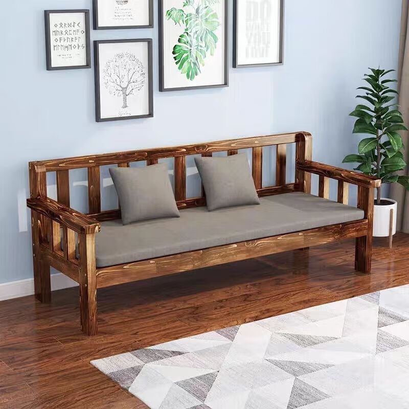 邦將實(shí)木沙發(fā)出租屋陽臺(tái)休閑靠背椅小戶型客廳三人椅雙人單人長(zhǎng)椅 環(huán)保碳化色 長(zhǎng)200寬55高80