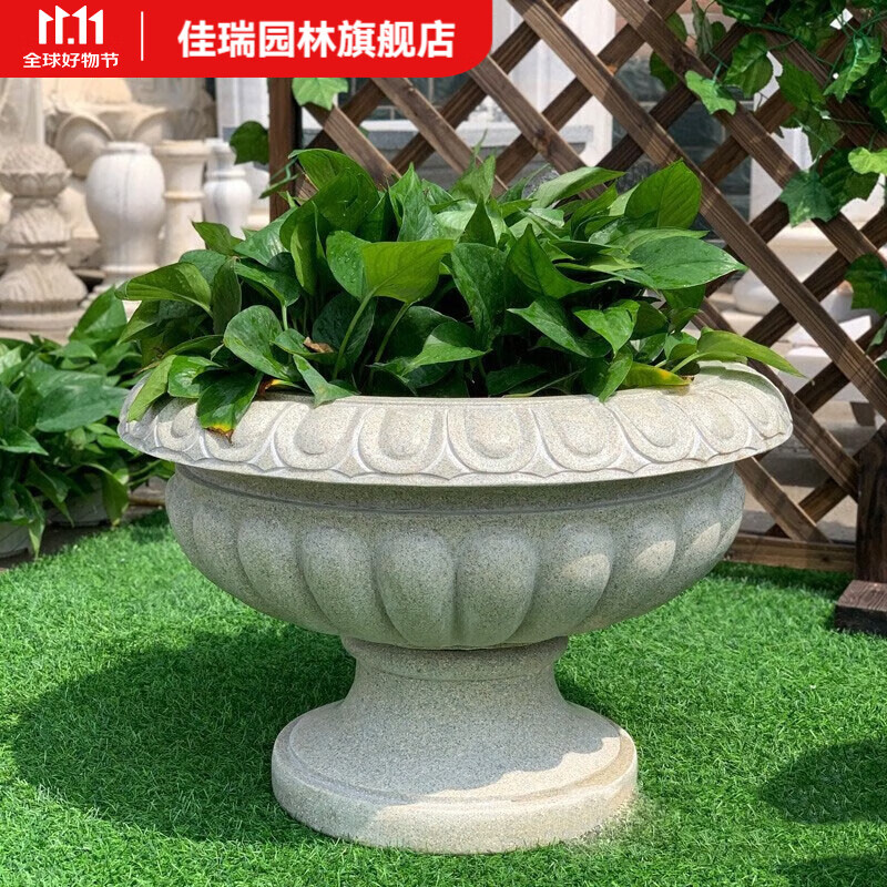 佳瑞园林石花盆鱼缸石材花钵户外庭院别墅造景石水缸石缸门前养花装饰