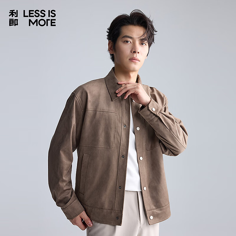 利郎轻时尚男装【麂皮绒】夹克男四合扣休闲翻领工装易打理通勤外套 浅棕咖（A5QJK0051Y） 2XL (180)