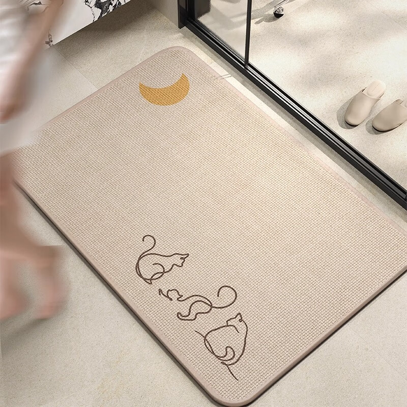 迪拉卫生间地垫浴室专用高级感吸水脚垫防滑厕所门口垫子加厚地毯门垫 悠悠时光一编织亚麻 50x80cm【升级防滑 牢固贴地】