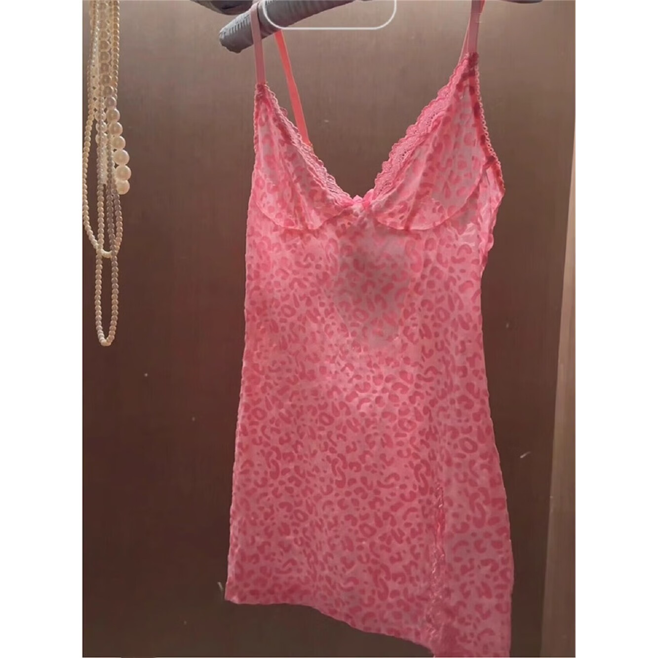 法式粉色性感豹纹吊带睡衣女夏款2025新款大码情趣连衣裙居家短裙