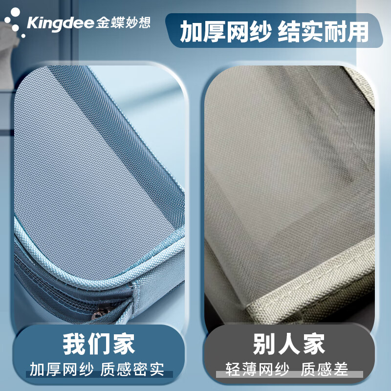 金蝶特厚大容量笔袋小学生初高中ins风高颜值考试收纳简约透明可视网纱拉链铅笔袋文具盒 简约黑+森林蓝/加厚升级款
