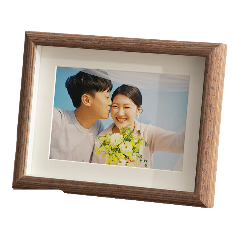 相框摆台加打印空框相册全家福摆台6寸高级感a4画框真玻璃迷你方形 咖啡色+卡纸 3寸-5.5*8.4cm钢化玻璃
