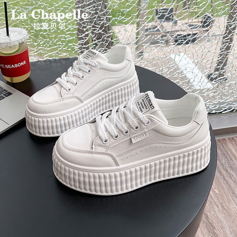 拉夏贝尔（La Chapelle）厚底小白鞋女2025夏季新款增高百搭休闲鞋小个子松糕板鞋 白色 35