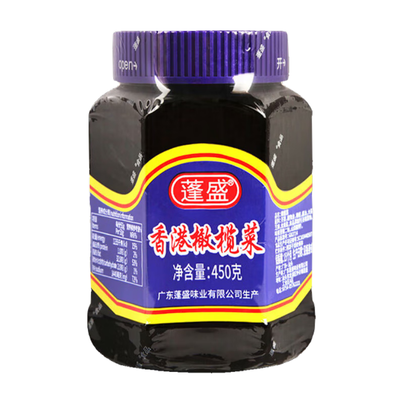 蓬盛橄欖菜 香港橄欖菜 廣東特產(chǎn) 家用瓶裝廚房炒菜下飯佐餐咸菜腌菜 香港橄欖菜450g*1瓶