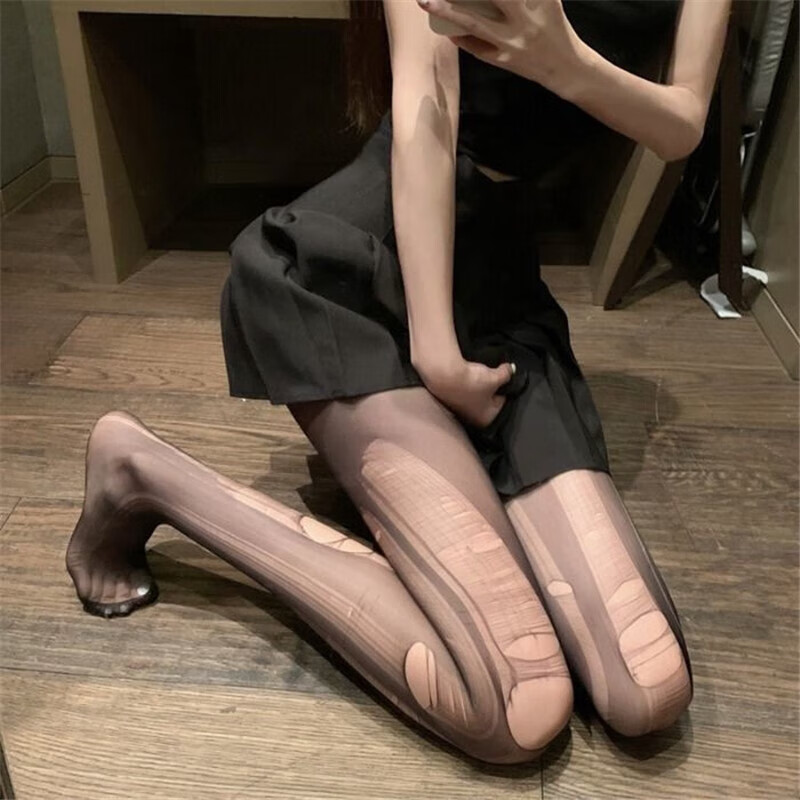 GEEZORO斩nan手撕黑丝袜超薄款一次性肤色袜女夏季性感纯欲纯黑色学生 黑色斩nan 均码 京东折扣/优惠券