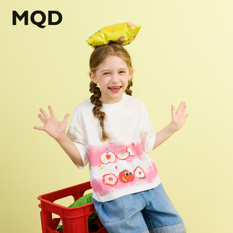 马骑顿（MQD）女大童夏季新品学院可爱风亲肤轻薄短袖圆领T恤 本白 120