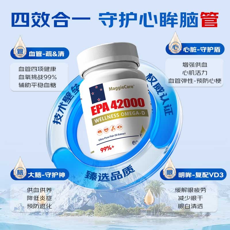 MaggieCare深海鱼油软胶囊99%高纯度EPA 单瓶装 60粒*1瓶